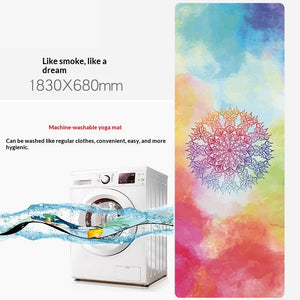 Portable foldable yoga mat with botanical and floral designs in soft suede