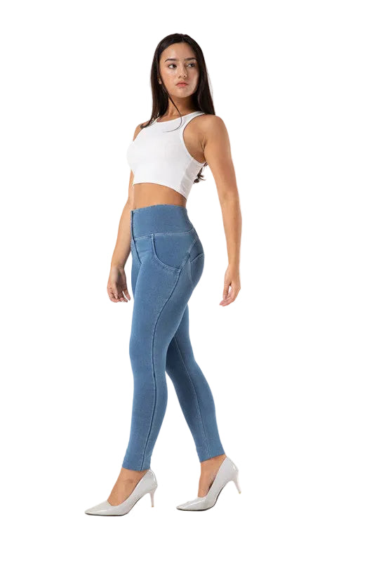 Light blue butt lifting high waist push up jeggings