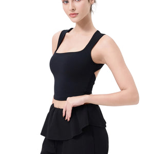 Black women's quick-drying sports yoga vest with fixed double-shoulder straps