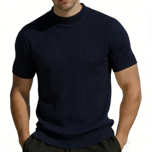 Men's short-sleeved knitted mock neck T-shirt in multiple colors