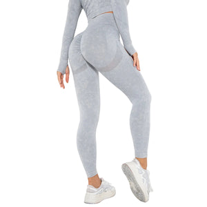 Women's vintage washed camo sports leggings in multiple colors