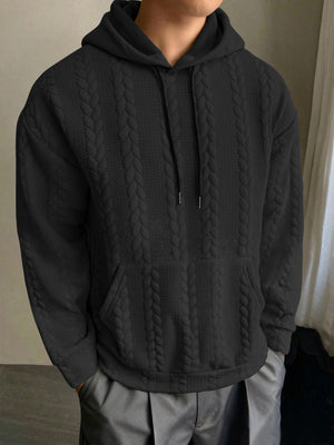 Men's casual slim fit hooded sweatshirt in black, light gray, khaki, and navy blue