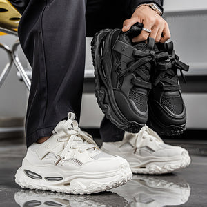 Men's Korean trendy dad sneakers with thick sole in black and white colors