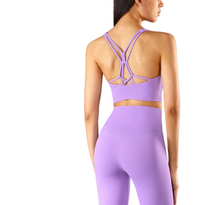 Strappy longline yoga sports bra with cross back in multiple colors