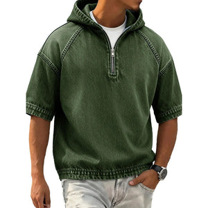 Men's half-zip sports hoodie with hood in various colors