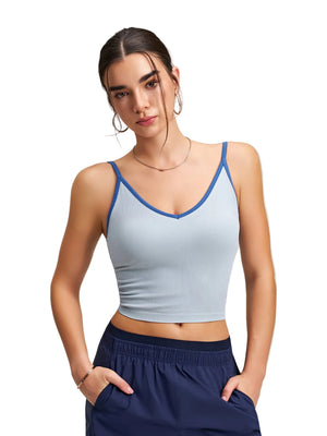 Color-block V-neck camisole with built-in padded cups in multiple colors