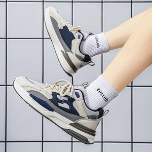Men's breathable mesh sports casual sneakers in Beige Khaki and Grey Blue