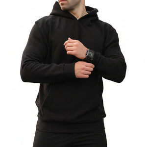 Men's casual long-sleeve hoodie in various colors including white, black, khaki, army green, and navy blue