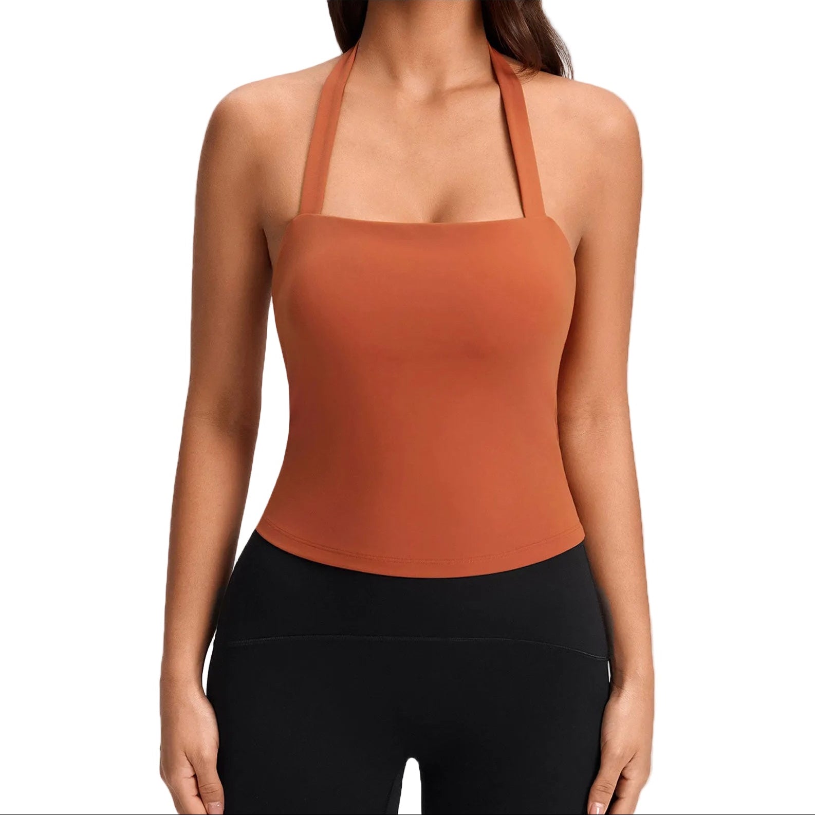 Strapless camisole with built-in bra in Autumn Rust Orange, White, and Black colors