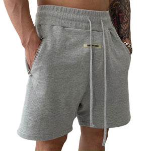 Men's high waist cotton fitness shorts in black and gray for sports and training