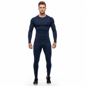 Men's long sleeve compression athletic shirt in purple with contrast raglan seams
