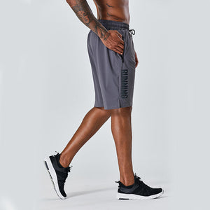 Men's quick dry nylon sports shorts in grey and black colors