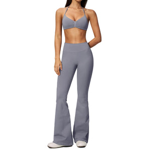 Women's halter top and flared pants activewear set in multiple colors