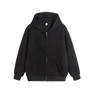 Men's hooded cardigan sweatshirt in multiple colors with patch pockets and relaxed fit