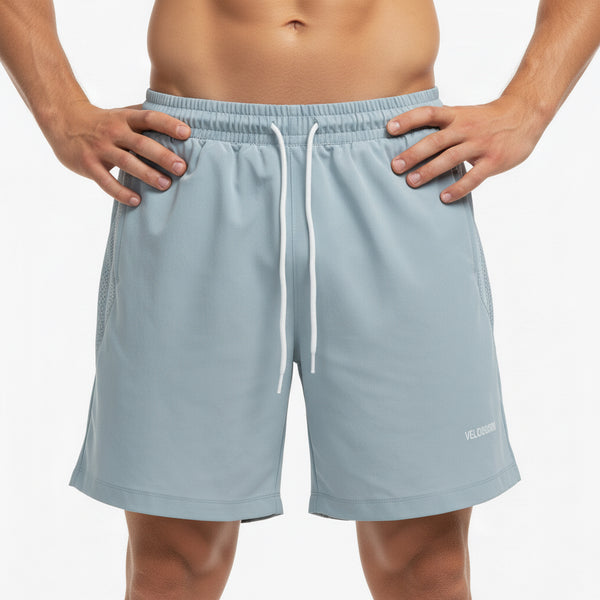 Mens summer wind-blocking cycling shorts in blue, black, and gray colors