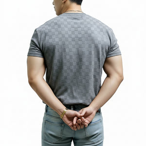 Men's summer checkerboard jacquard short-sleeve shirt in multiple colors