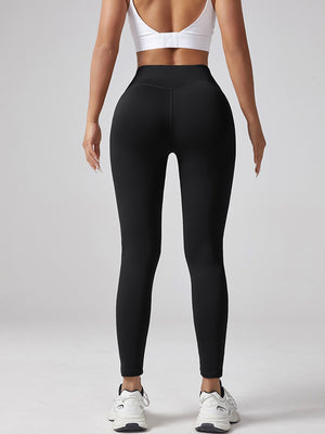 Women's V-waist elastic sports leggings in black, gray, and army green colors