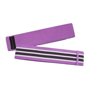 Set of 3 resistance loop bands in green, pink, and purple with carrying bag