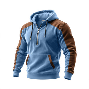 Men's slim fit digital print double hooded half zip hoodie in various colors