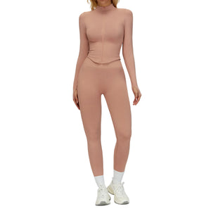 Seamless women's workout set with ribbed waist in multiple colors