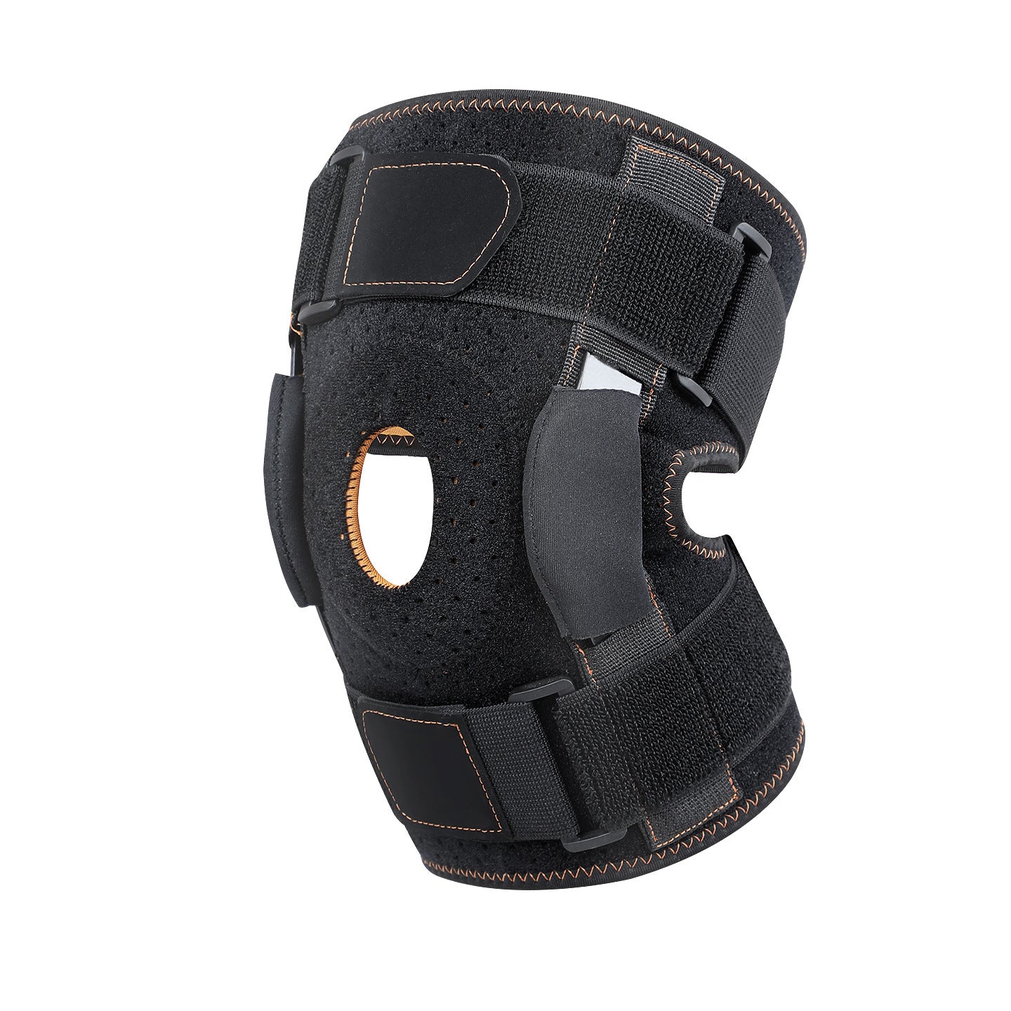 Adjustable black and orange fitness knee brace for sports protection