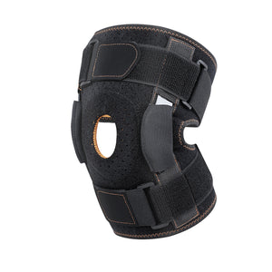 Adjustable black and orange fitness knee brace for sports protection