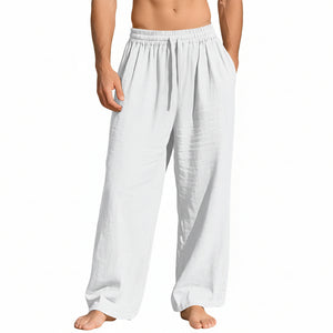 Men's linen casual sports pants with pockets and drawstring in various solid colors