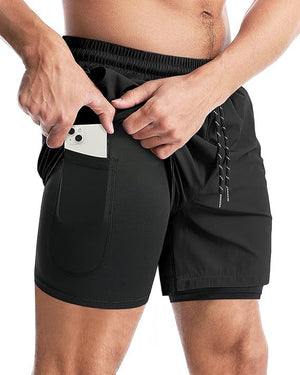 Men's quick-dry double-layer sports shorts in various colors and sizes