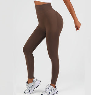 Women's high waisted tummy control yoga leggings in black, coffee, and navy blue
