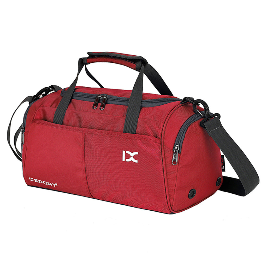 Portable polyester yoga sports bag in multiple colors including red, green, blue, and black combos