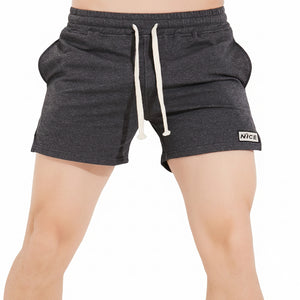 Men's three-point slit sports cotton shorts in charcoal gray, black, light gray, and white colors