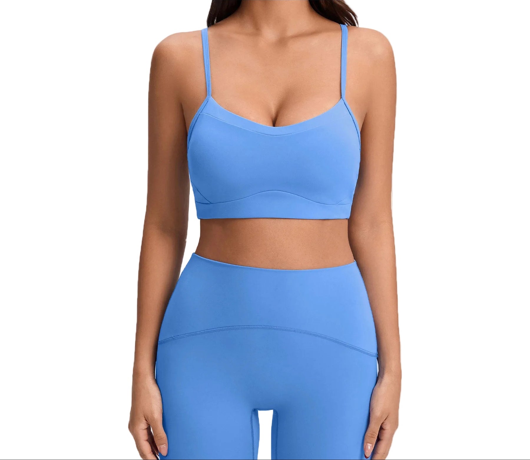 Women's push-up sports bra with thin double straps and stylish back design in various colors