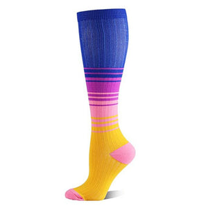 Breathable sports compression cycling and running socks in various colors and patterns