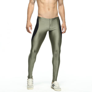 Men's nylon cropped gym pants in army green and dark blue for sports and training