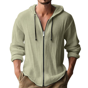 Linen hooded long-sleeve cardigan in various colors for casual wear