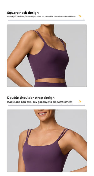 Sling yoga top with open back and shockproof sports bra design