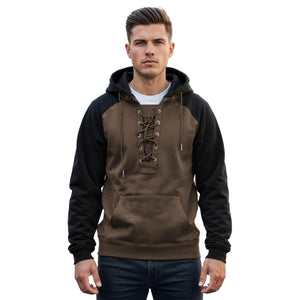 Men's drawstring hooded sweatshirt available in gray, khaki, blue, army green, dark red, and black
