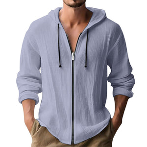 Linen hooded long-sleeve cardigan in various colors for casual wear