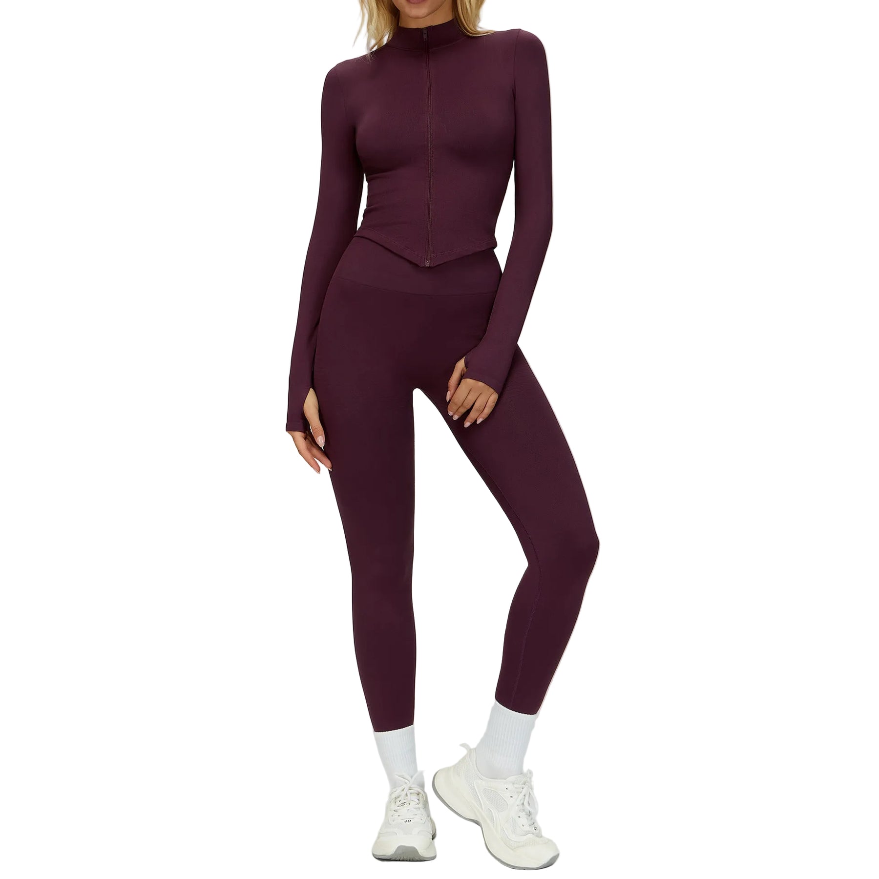 Seamless women's workout set with ribbed waist in multiple colors