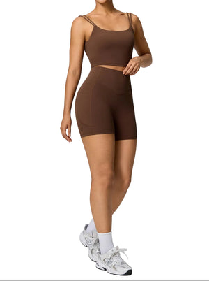Sling yoga top with open back and shockproof sports bra design