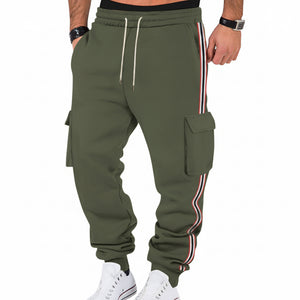 Men's fleece-lined warm outdoor sweatpants in multiple colors with drawstring waist and pockets
