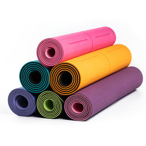Widened TPE yoga mat with integrated guide lines in various colors and thickness options