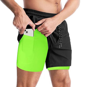 Men's quick-dry double-layer sports shorts in various colors and sizes