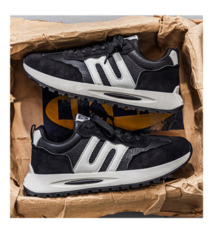 Men's retro Cortez leather running sneakers in black and beige brown colors