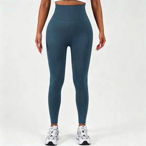 Women's high waisted tummy control yoga leggings in black, coffee, and navy blue