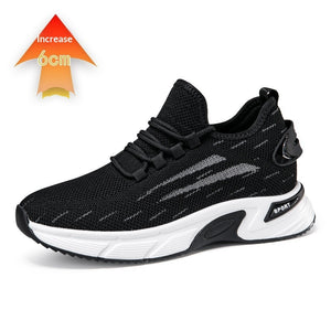 Invisible height-increasing running shoes with mesh upper in black and white colors