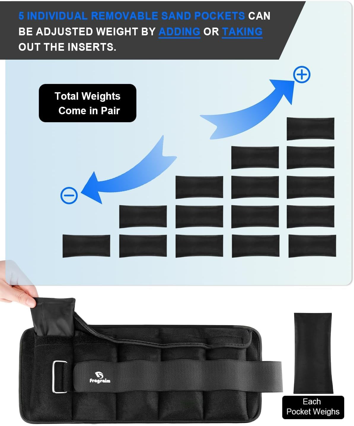 Adjustable Ankle Weights with Removable Weights - Available in Pairs from 1 to 20 lbs for Jogging, Gymnastics, Aerobics, and Physical Therapy