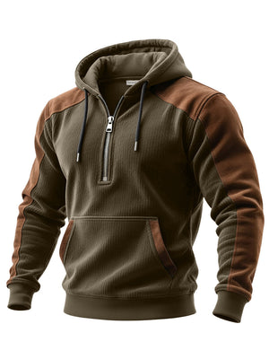 Men's slim fit digital print double hooded half zip hoodie in various colors