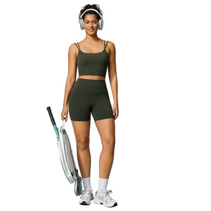 Sling yoga top with open back and shockproof sports bra design