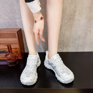 Women's breathable mesh casual sports shoes in beige and grey colors